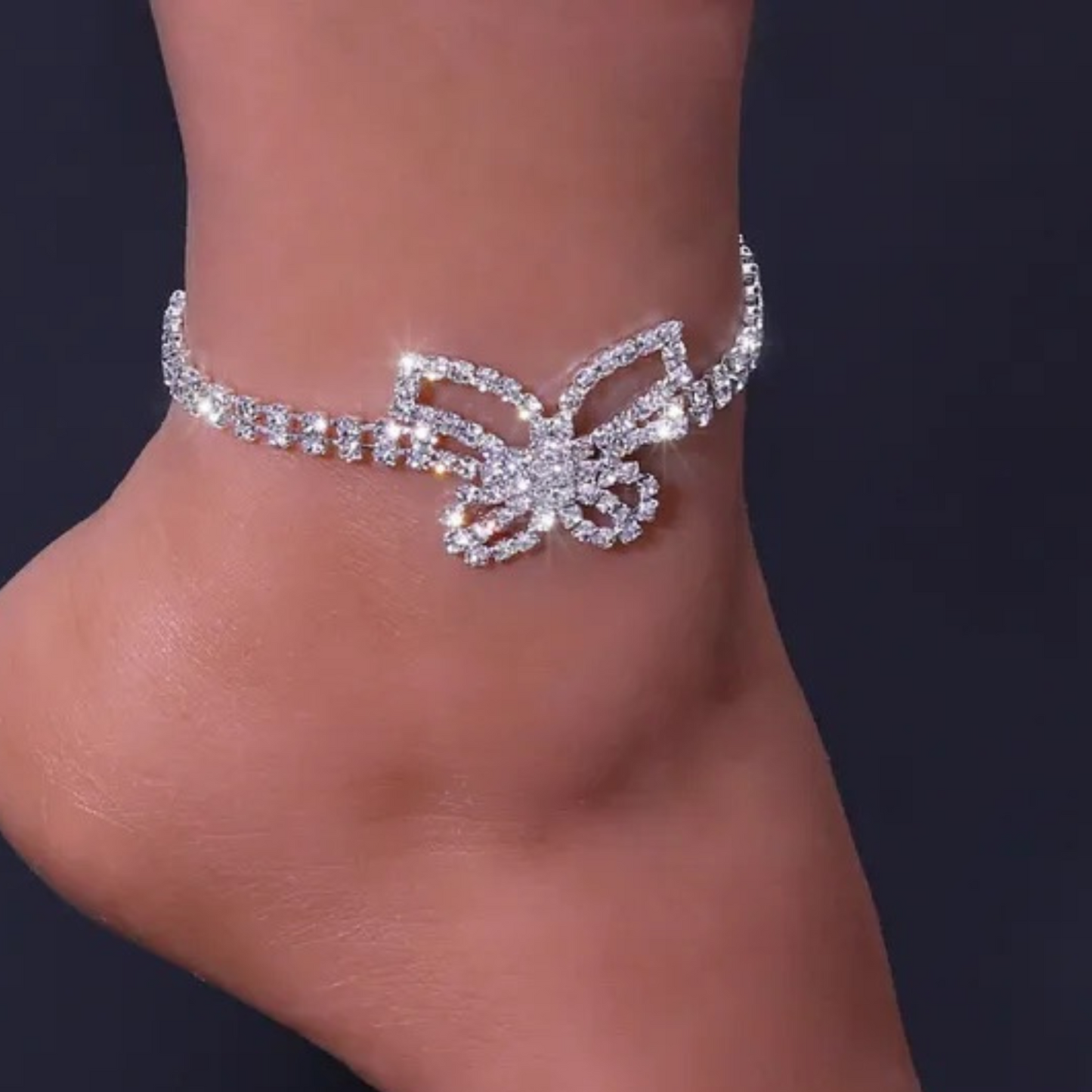 Silver Butterfly Rhinestone Anklet