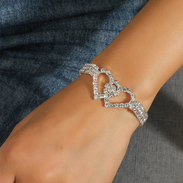 Double Heart Rhinestone Bracelet