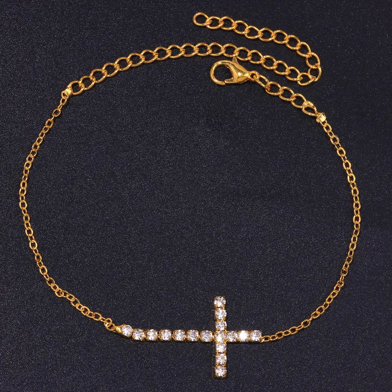 Rhinestone Cross Anklet