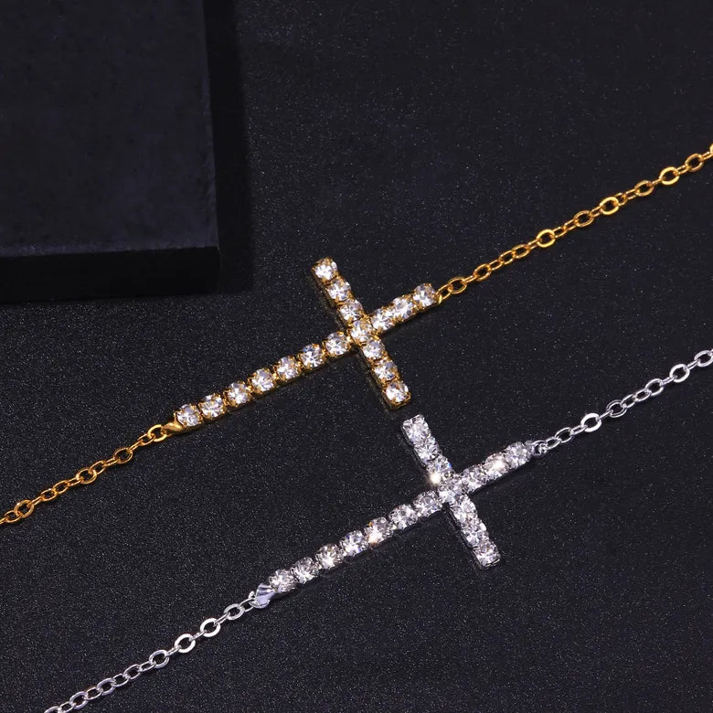 Rhinestone Cross Anklet