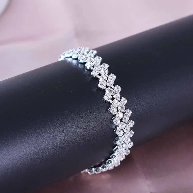 Silver Geometric Rhinestone Anklet