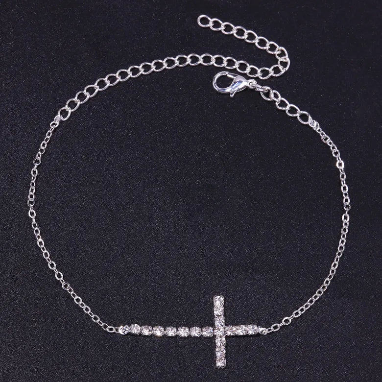 Rhinestone Cross Anklet