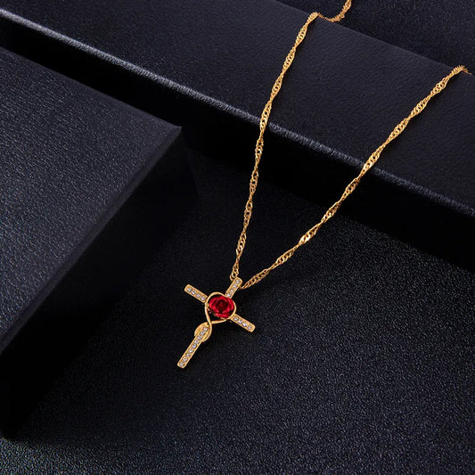 Cross Rose Necklace