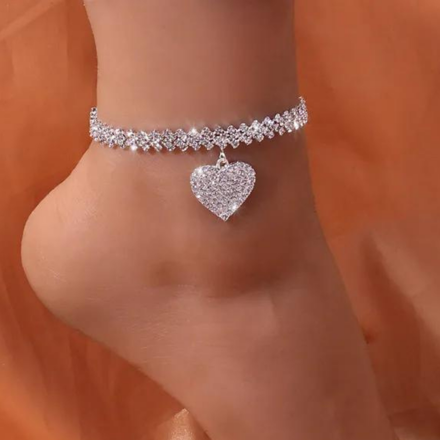 Rhinestone Heart Anklet