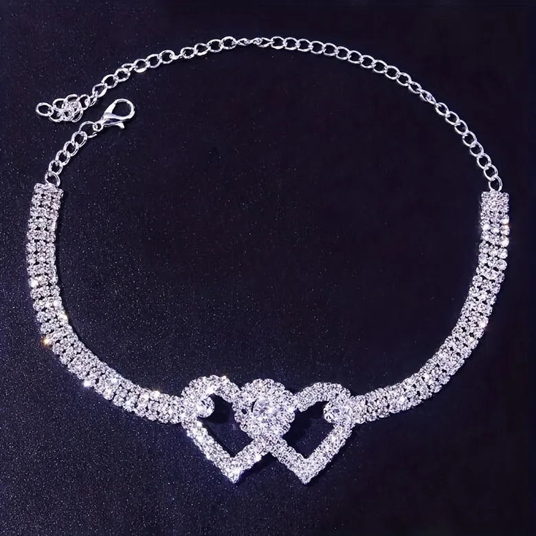 Double Heart Rhinestone Anklet